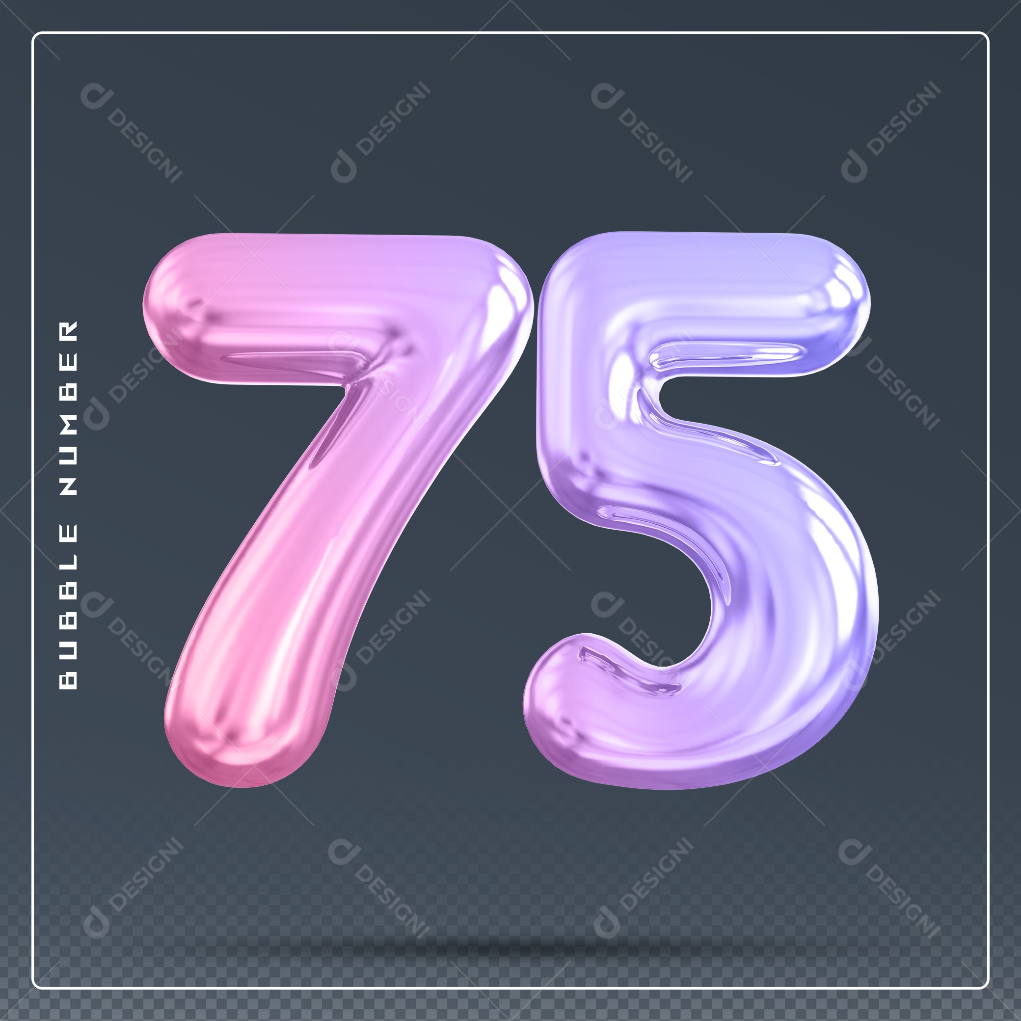 Elemento 3D Número 75 Colorido para Composição PSD