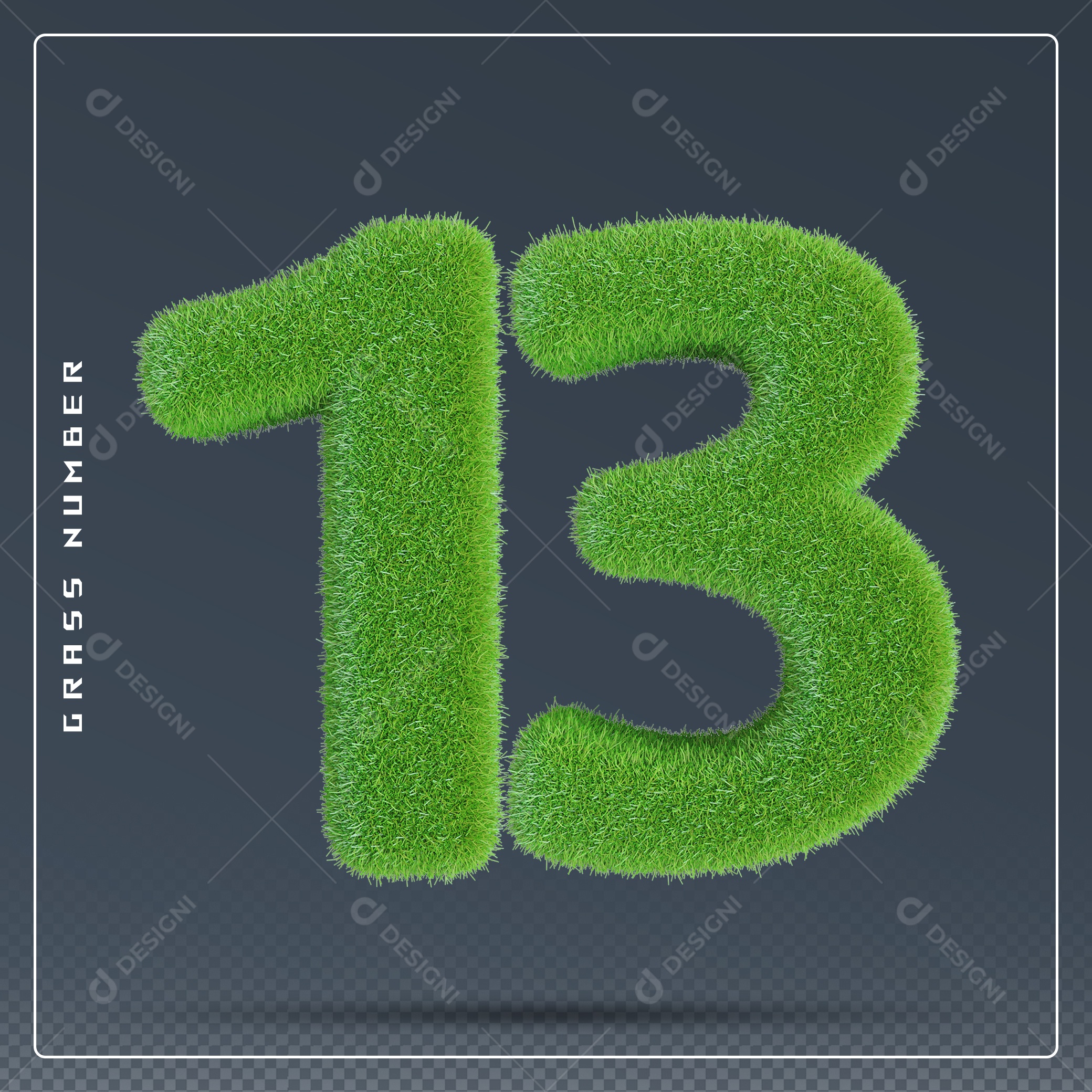 Elemento 3D Número 13 Verde para Composição PSD