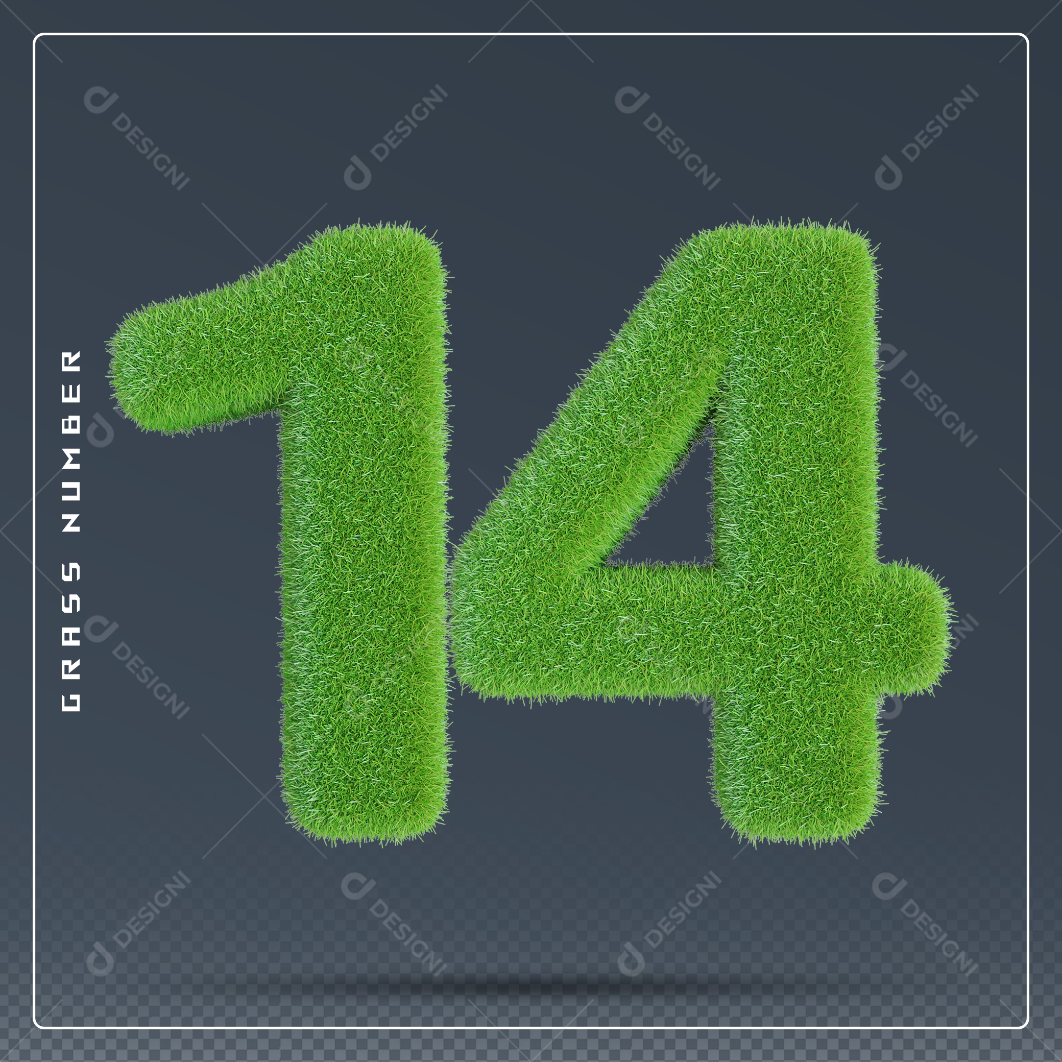 Elemento 3D Número 14 Verde para Composição PSD