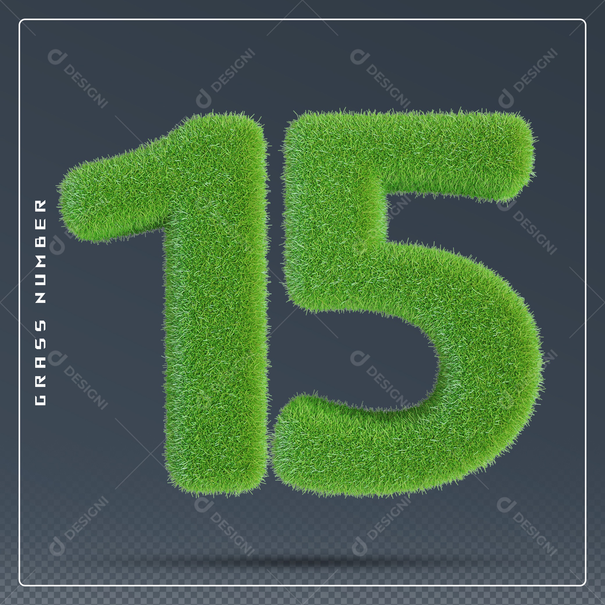 Elemento 3D Número 15 Verde para Composição PSD