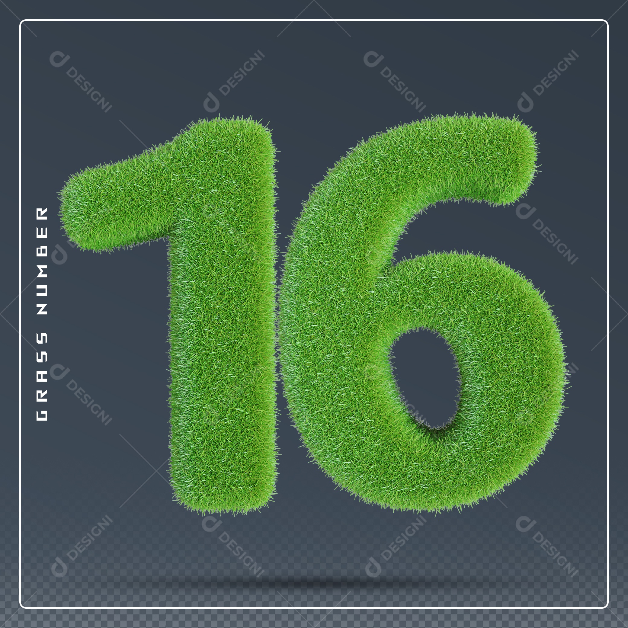 Elemento 3D Número 16 Verde para Composição PSD