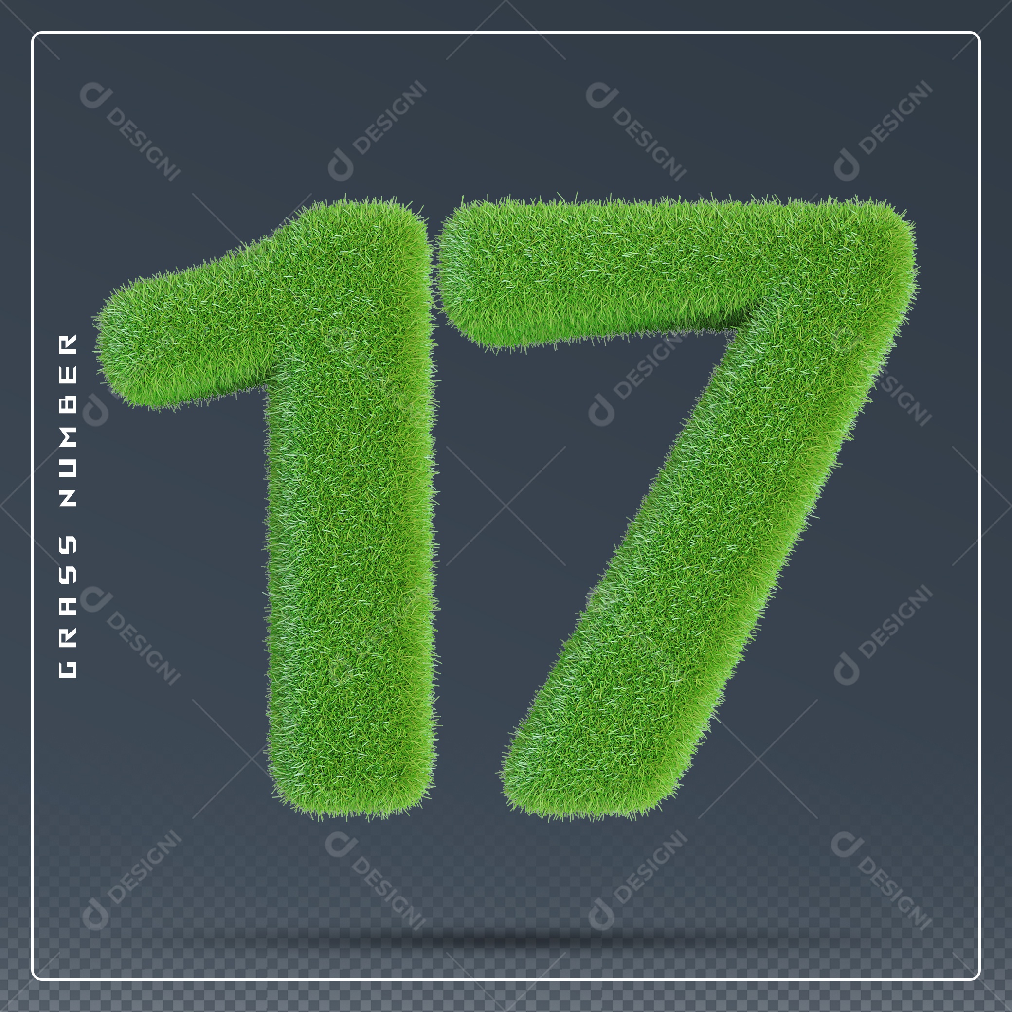 Elemento 3D Número 17 Verde para Composição PSD