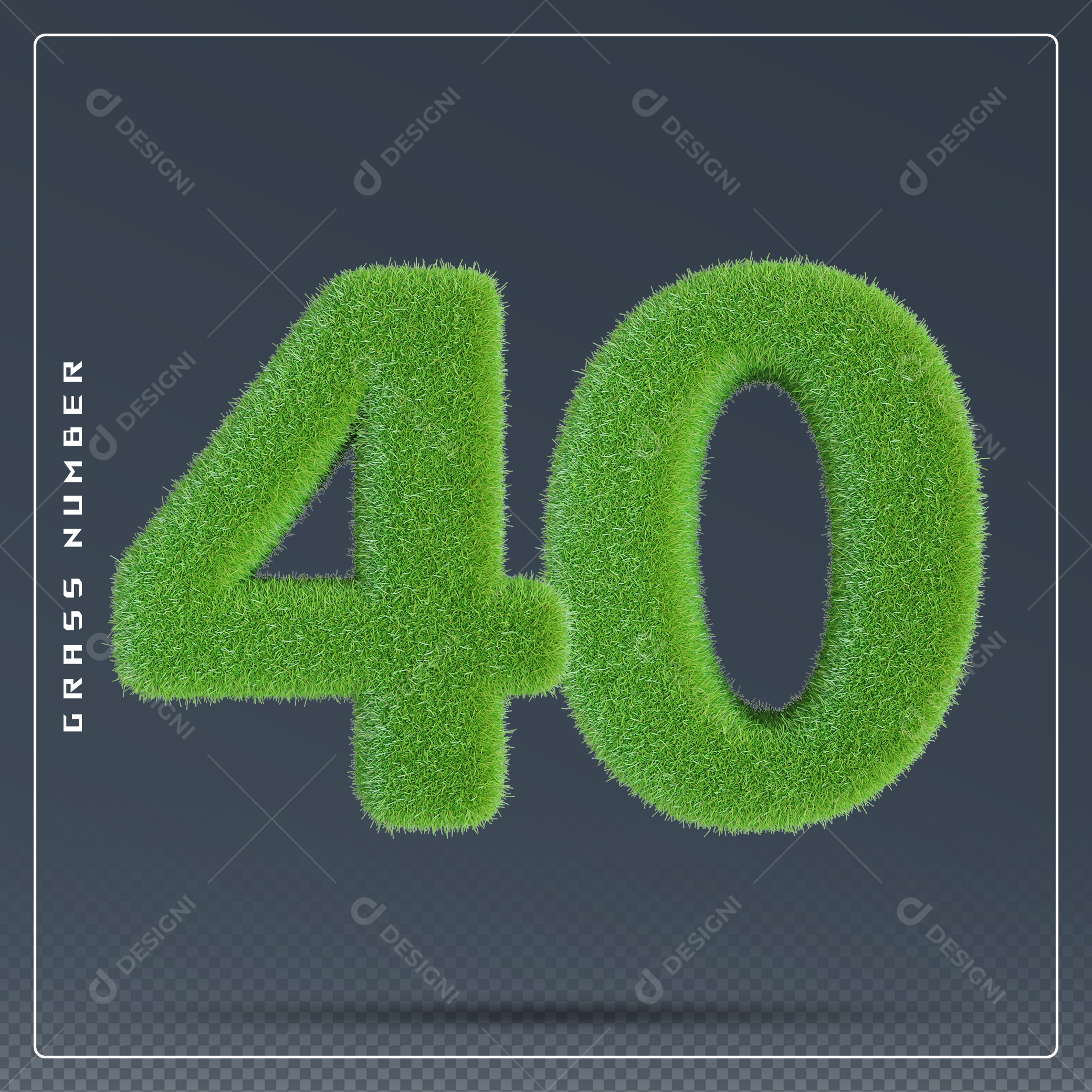 Elemento 3D Número 40 Verde para Composição PSD