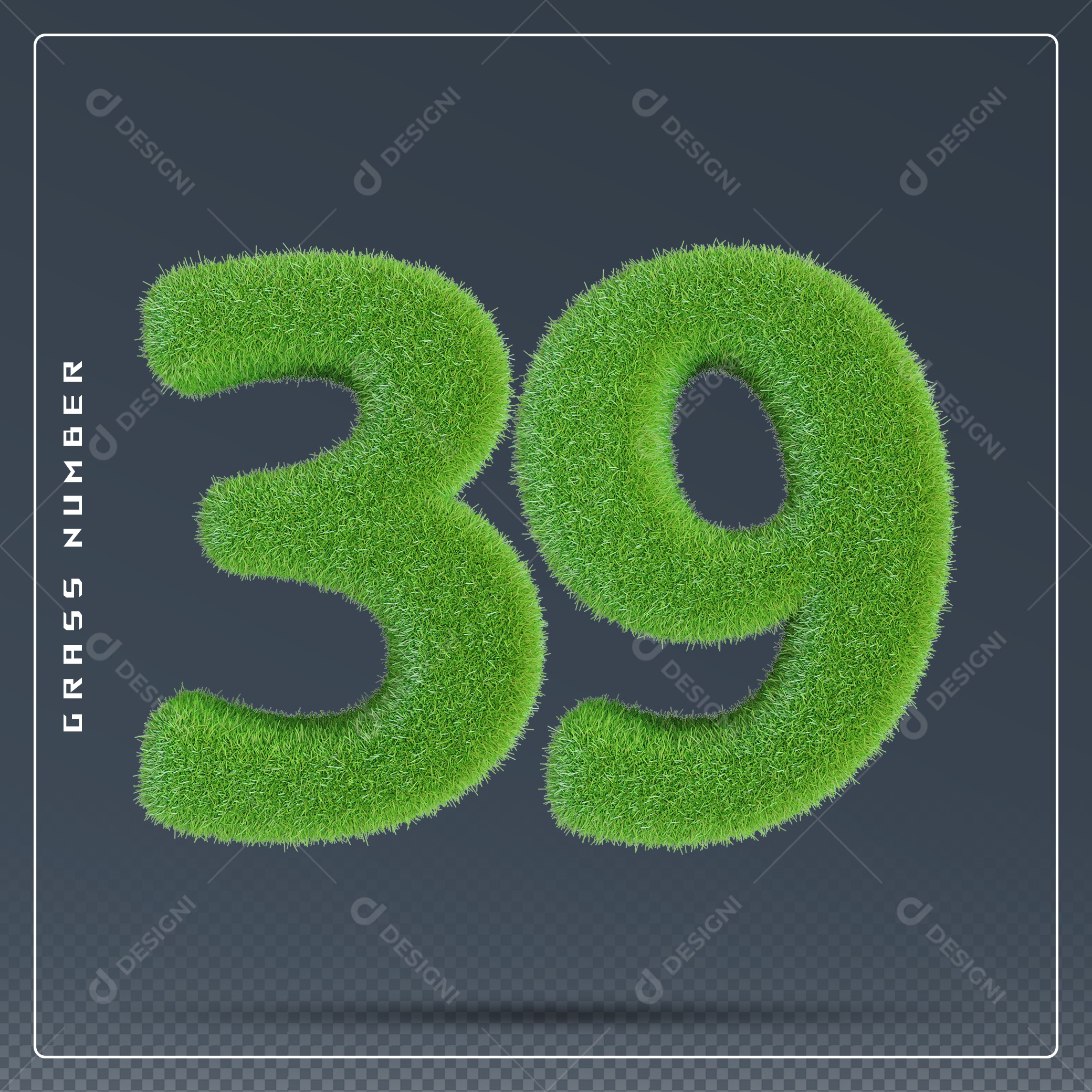 Elemento 3D Número 39 Verde para Composição PSD