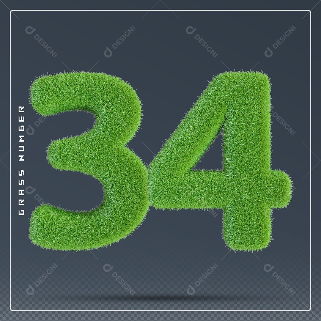 Elemento 3D Número 34 Verde para Composição PSD