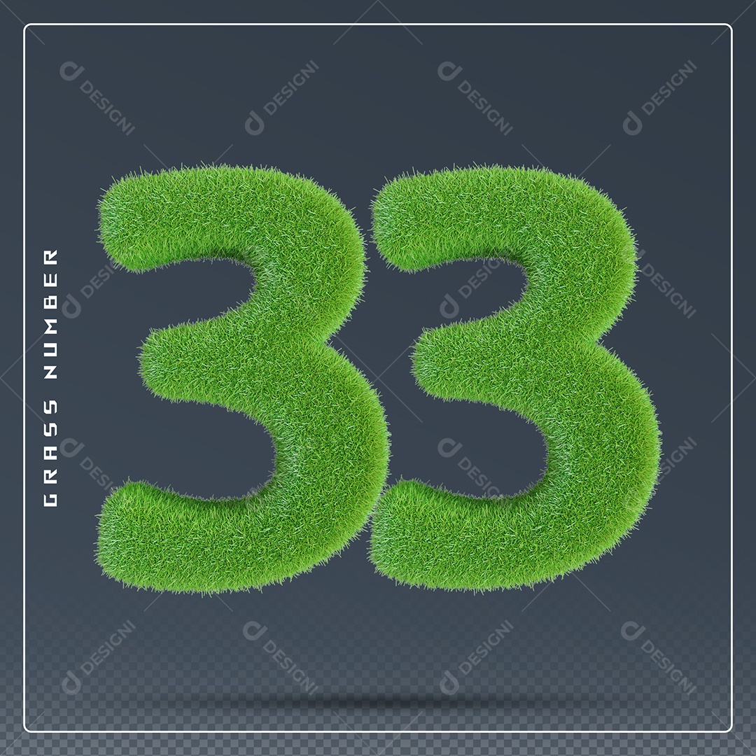 Elemento 3D Número 33 Verde para Composição PSD