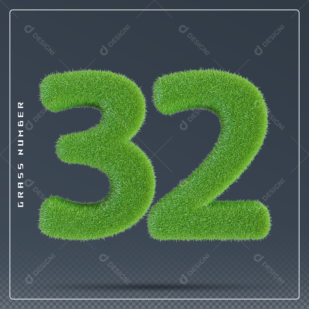 Elemento 3D Número 32 Verde para Composição PSD