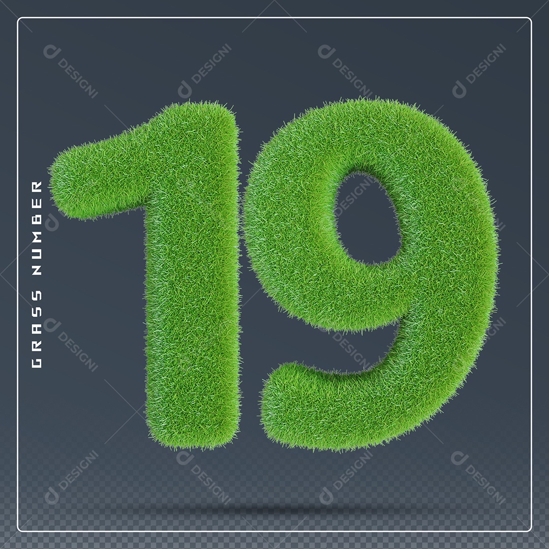 Elemento 3D Número 19 Verde para Composição PSD