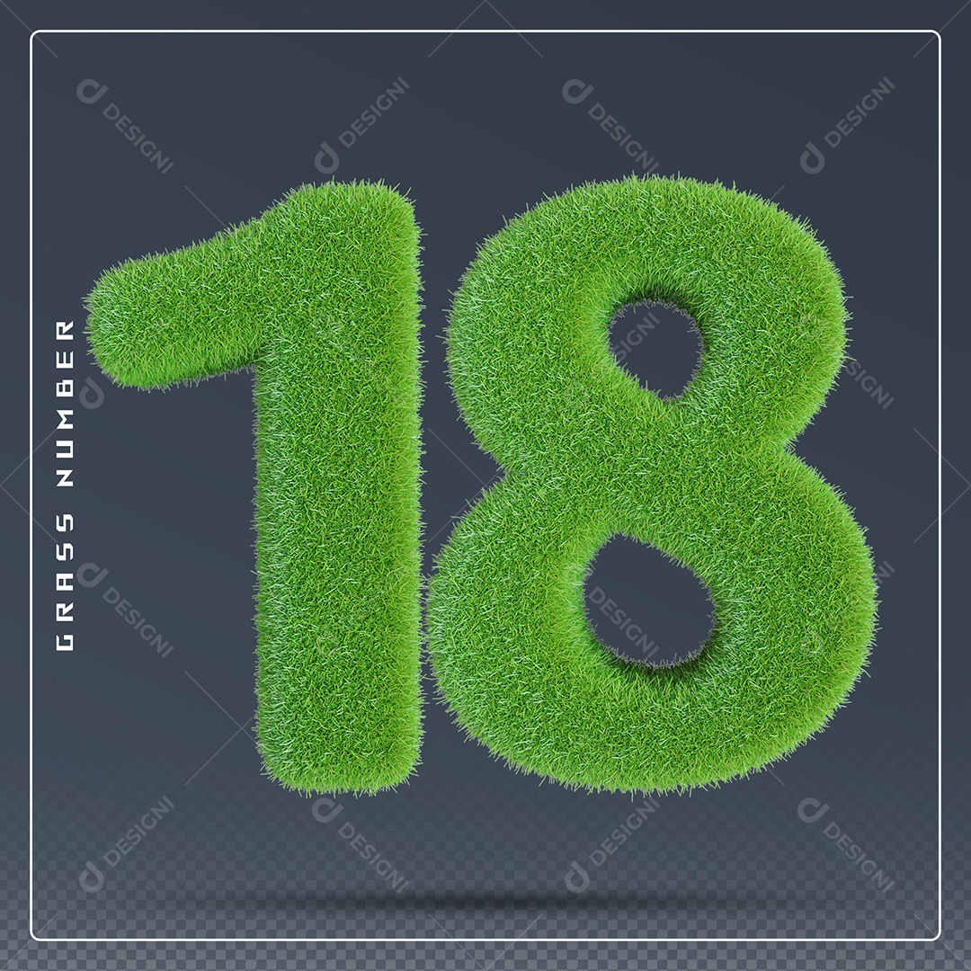 Elemento 3D Número 18 Verde para Composição PSD