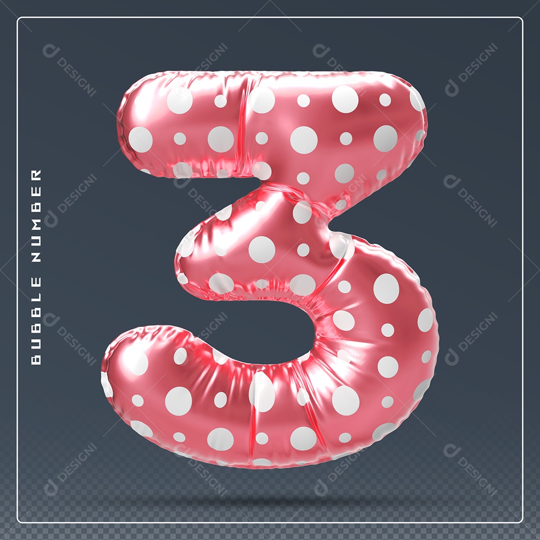 Elemento 3D Número 3 Vermelho para Composição PSD