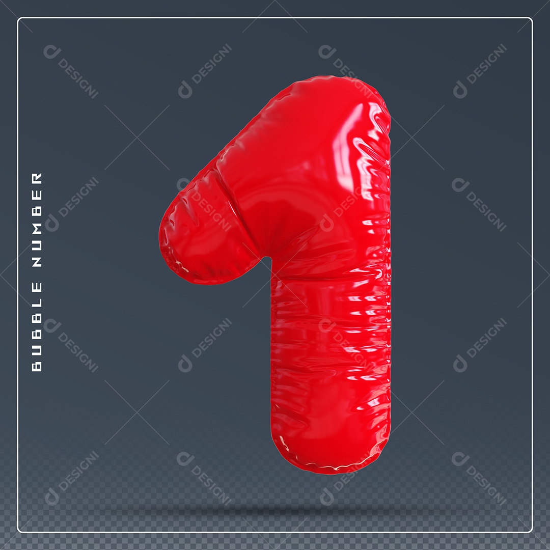 Elemento 3D Número 1 Vermelho para Composição PSD