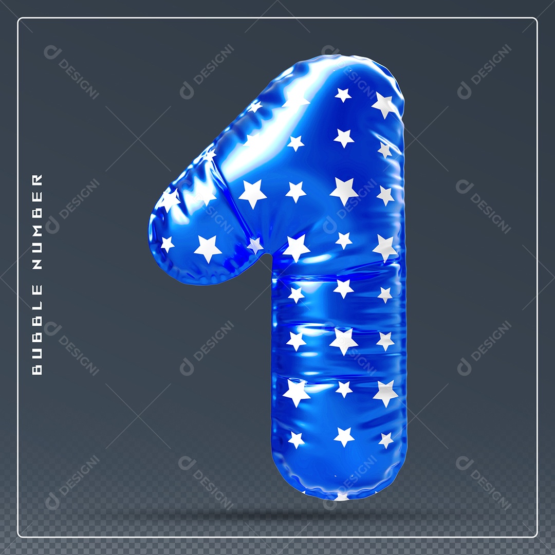 Elemento 3D Número 1 Azul para Composição PSD