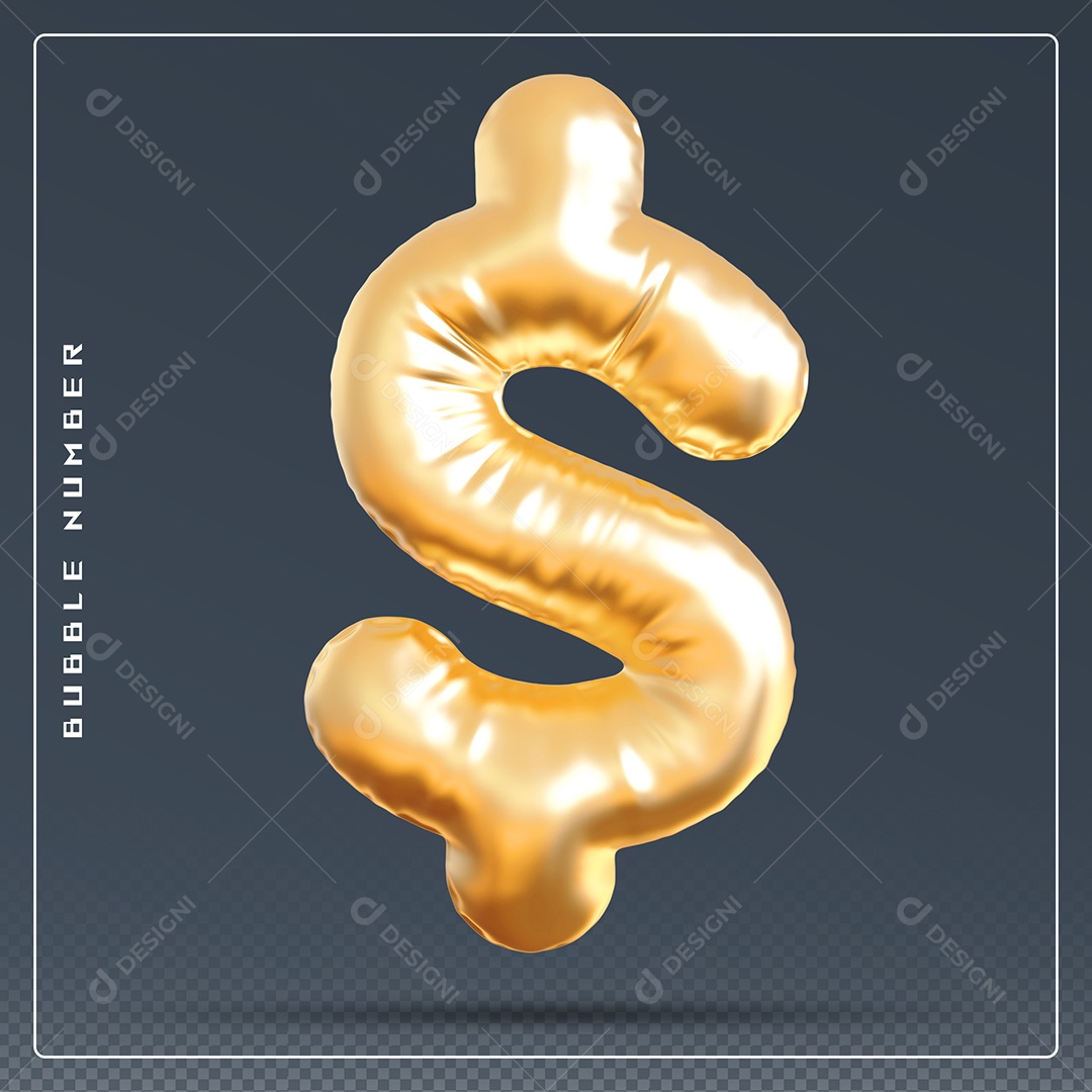 Elemento 3D Cifrão $ Dourado para Composição PSD