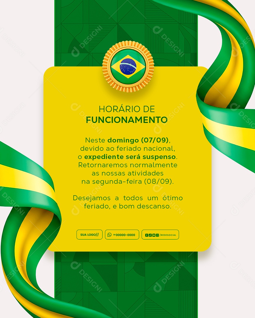 Dia da Independência do Brasil Horário de Funcionamento Social Media PSD Editável