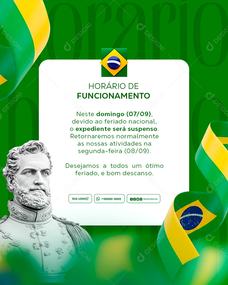 Dia da Independência do Brasil Horário de Funcionamento Social Media PSD Editável