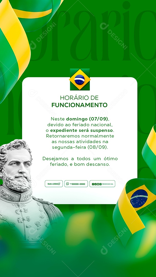 Story Dia da Independência do Brasil Horário de Funcionamento Social Media PSD Editável
