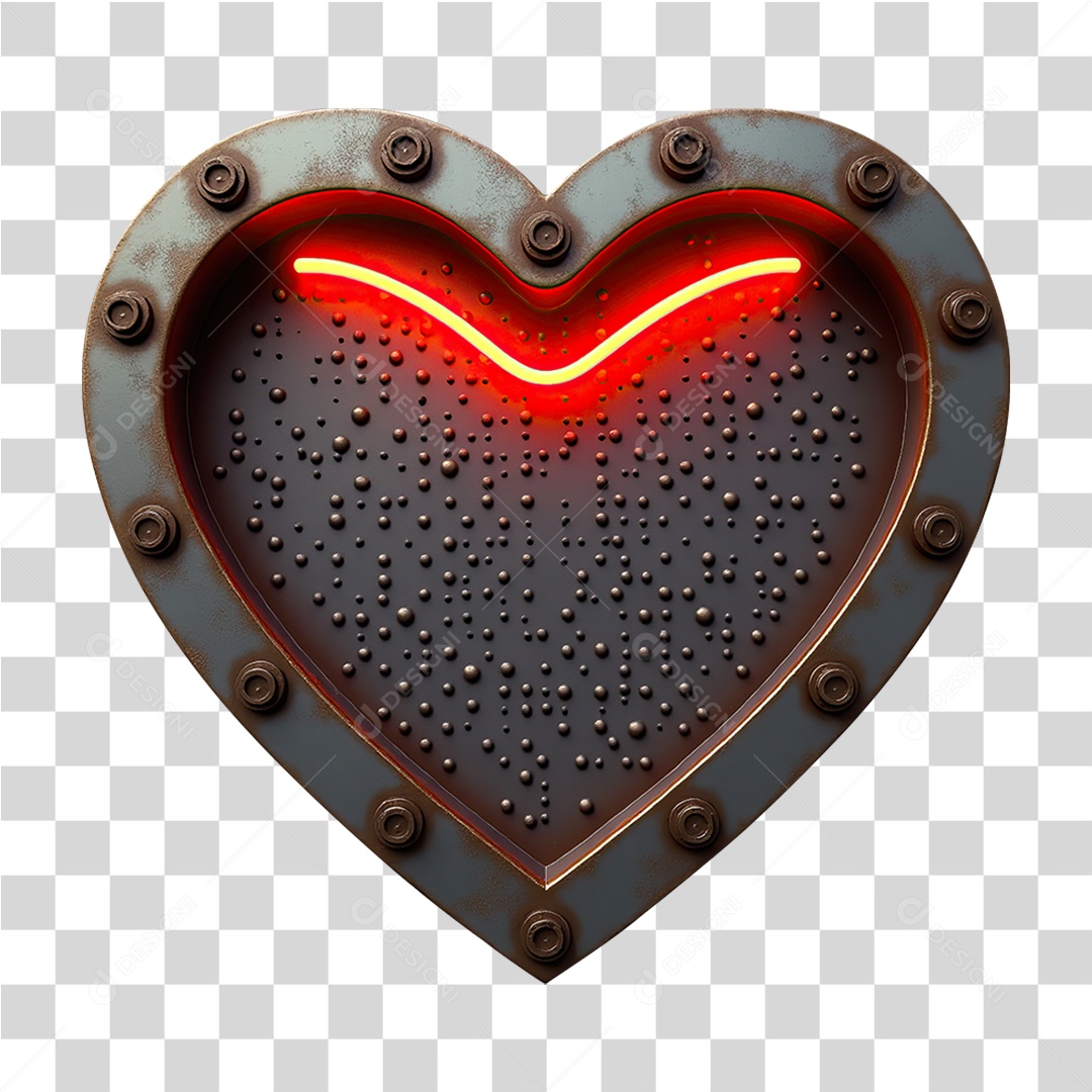 Elemento 3D Coração de Ferro Metal PNG Transparente