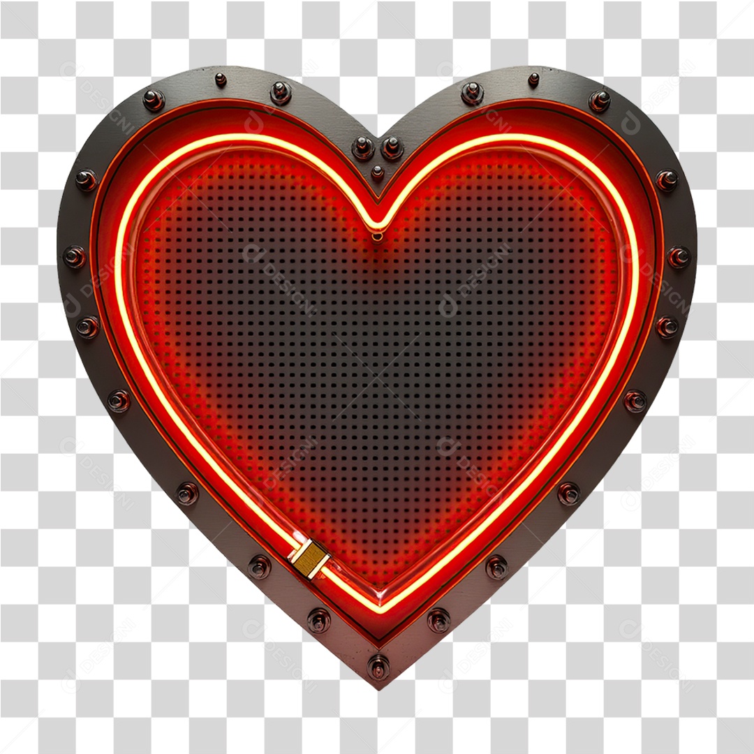 Elemento 3D Coração de Ferro Metal PNG Transparente