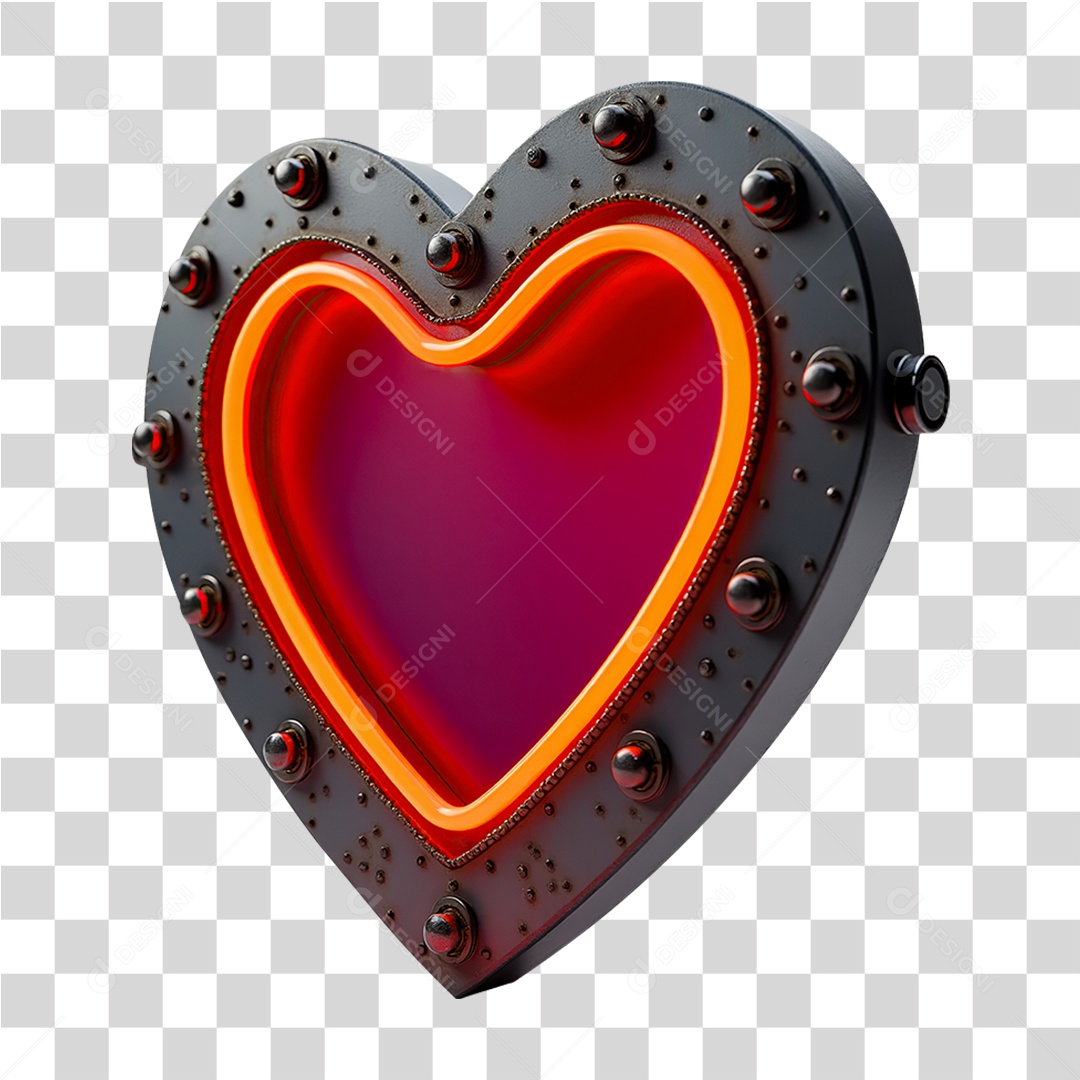 Elemento 3D Coração de Ferro Metal PNG Transparente