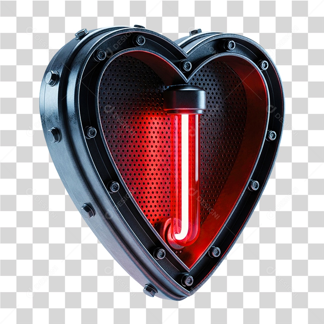 Elemento 3D Coração de Ferro Metal PNG Transparente