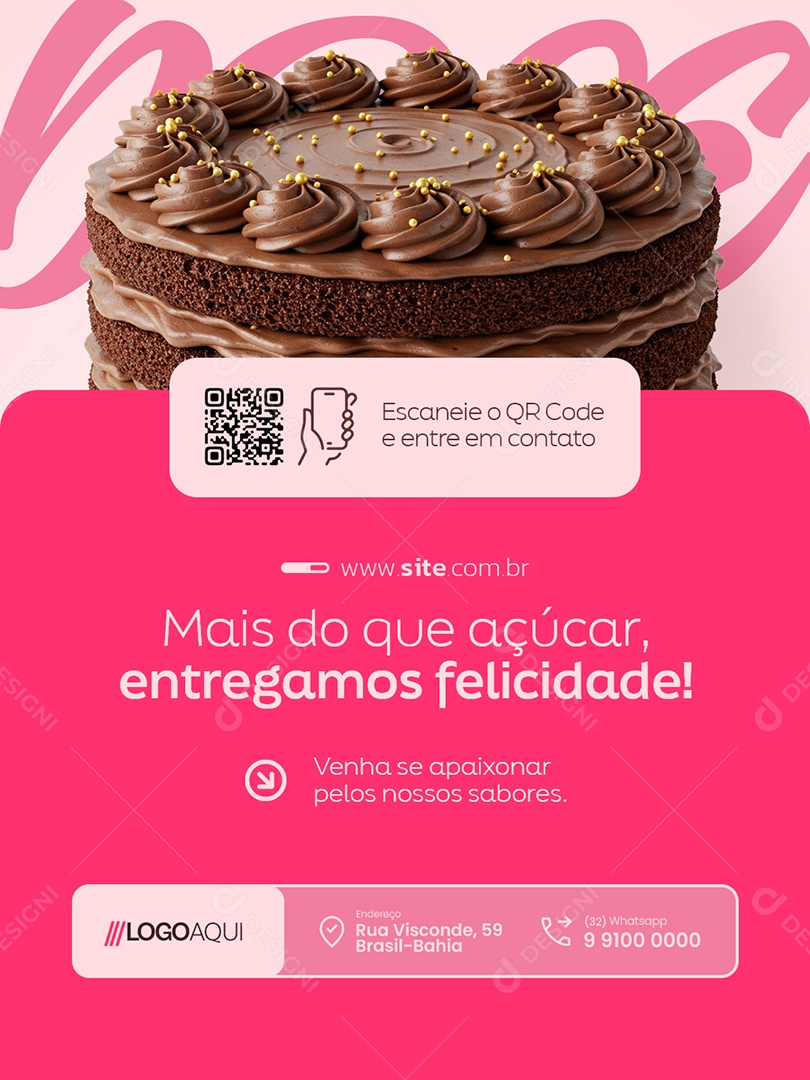 Doceria Mais do Que Açúcar Entregamos Felicidade Social Media PSD Editável