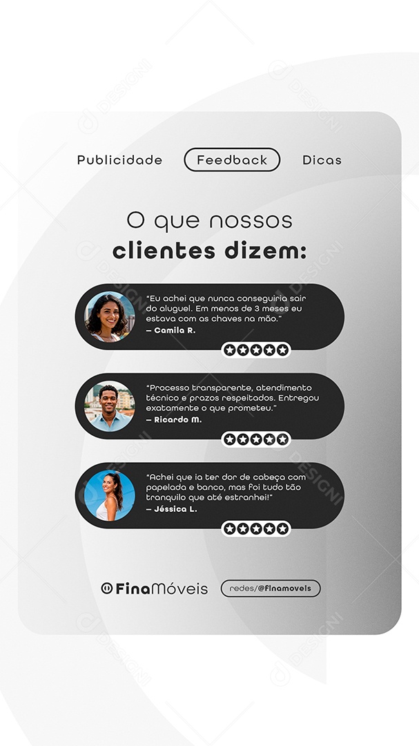 Post Financiamento de Imóveis O que Nossos Clientes Dizem Story Social Media PSD Editável