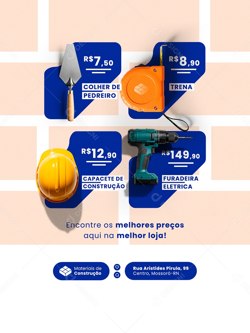 Post Loja de Materiais Encontre os melhores Preços Aqui Feed Social Media PSD Editável