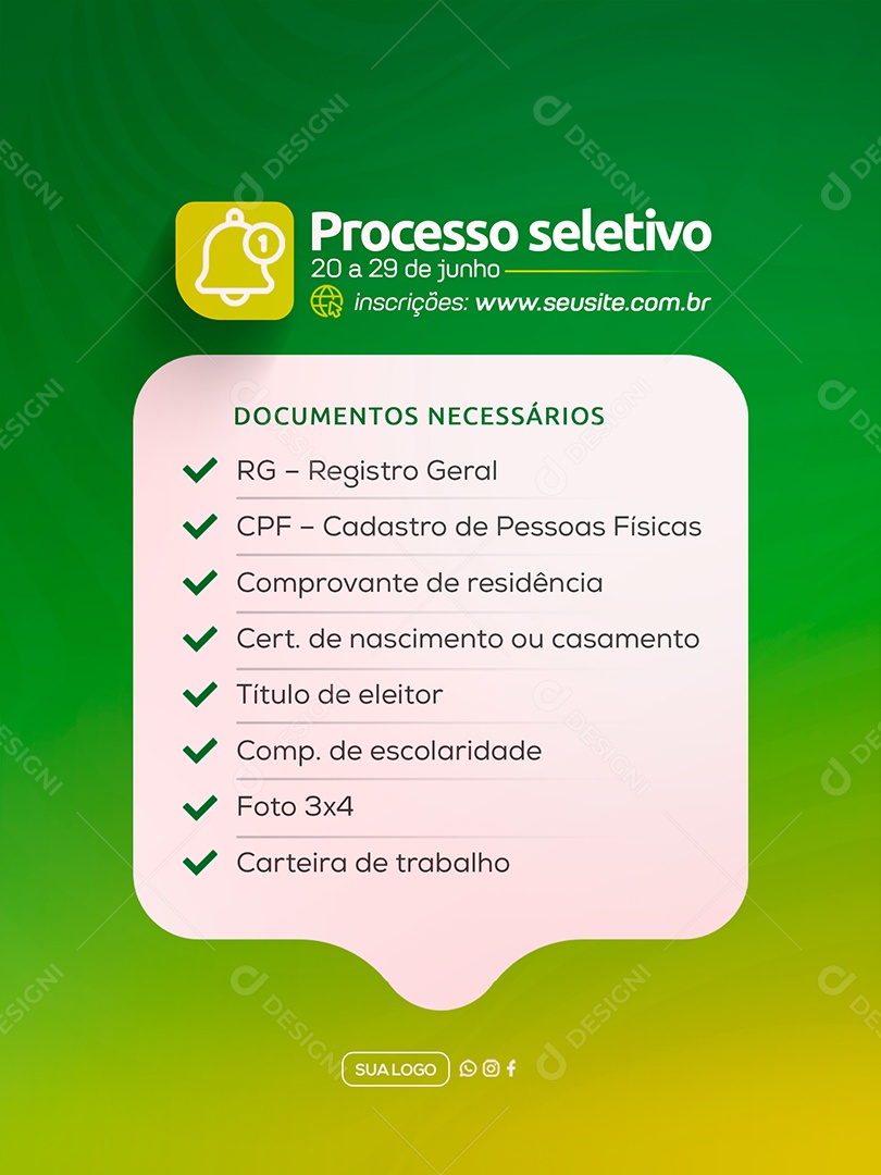 Processo Seletivo Documentos Necessários Social Media PSD Editável