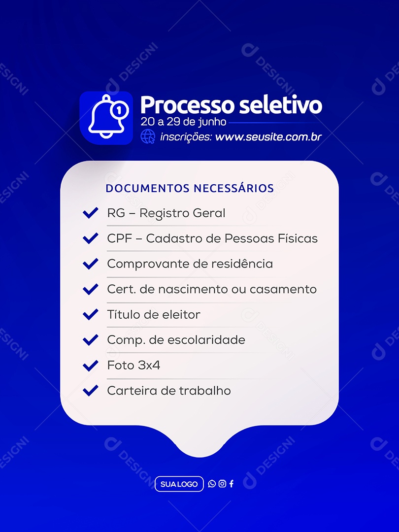 Processo Seletivo Documentos Necessários Social Media PSD Editável