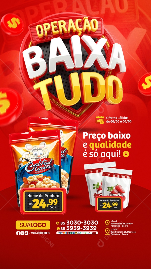 Story Tabloide Operação Baixa Tudo Supermercado Produtos Social Media PSD Editável