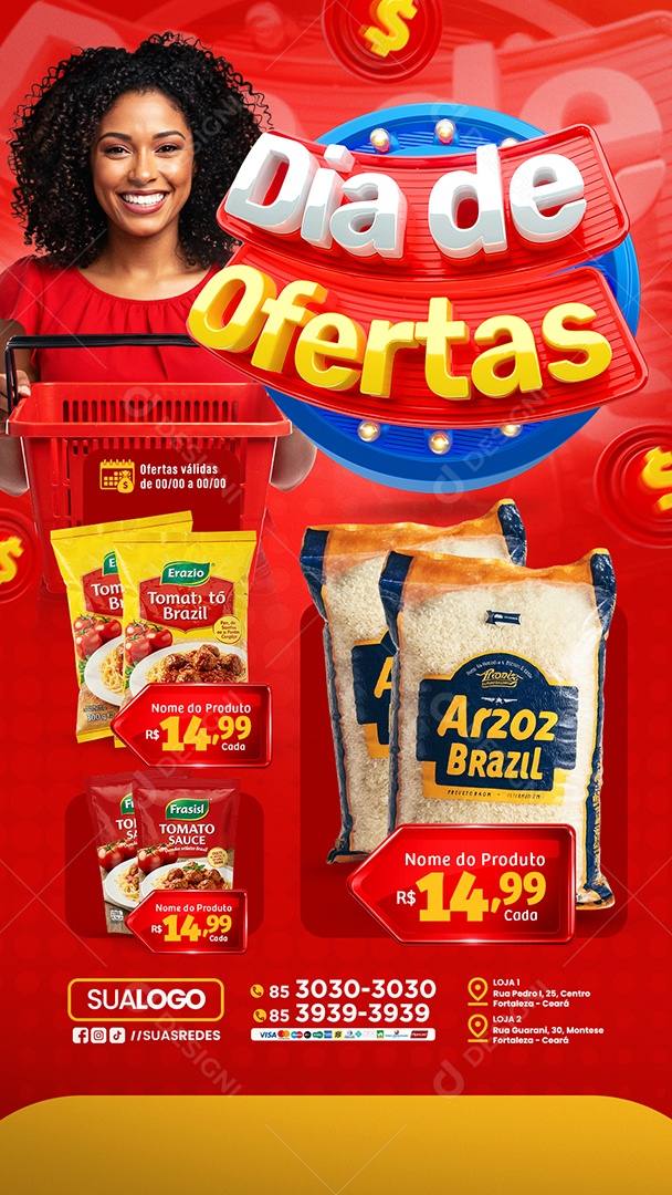 Story Tabloide Mercado Dia de Ofertas Arroz Macarrão Social Media PSD Editável
