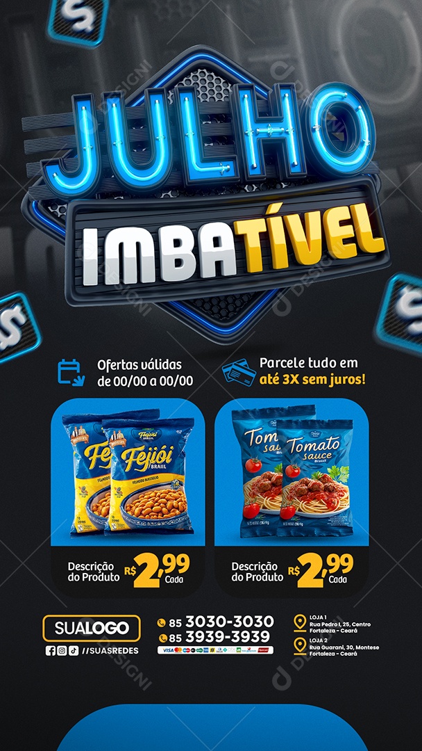 Story Tabloide Mercado Julho Imbatível Produtos Social Media PSD Editável