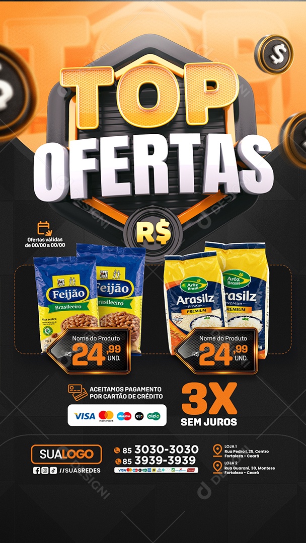 Story Tabloide Mercado Top Ofertas Produtos Social Media PSD Editável