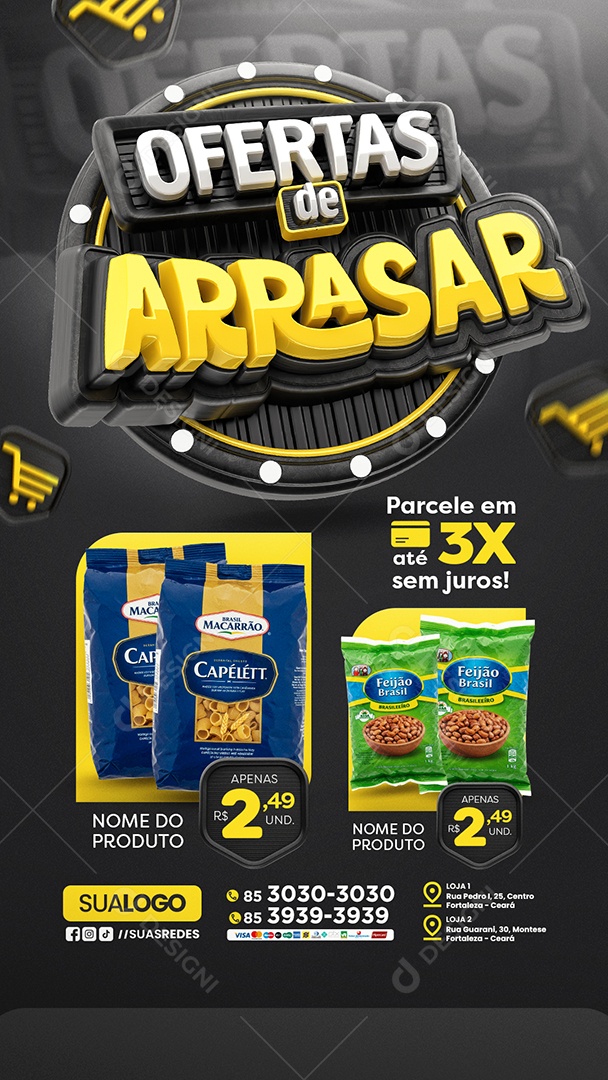 Story Tabloide Mercado Ofertas de Arrasar Produtos com Até 50% de Desconto Social Media PSD Editável
