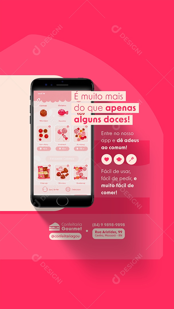 Post Confeitaria Gourmet é Muito mais do que Apenas Alguns Doces Story Social Media PSD Editável