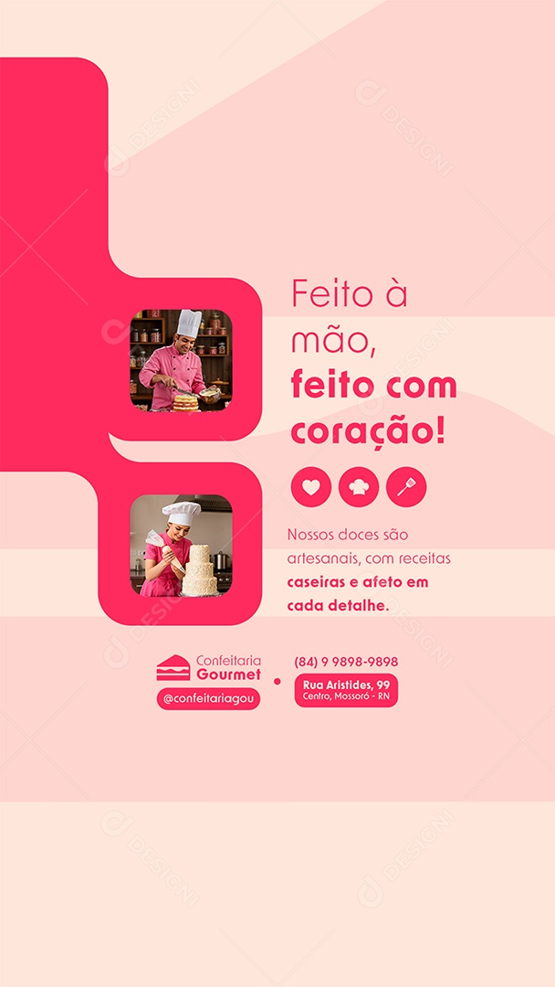 Post Confeitaria Gourmet Feito à Mão Story Social Media PSD Editável