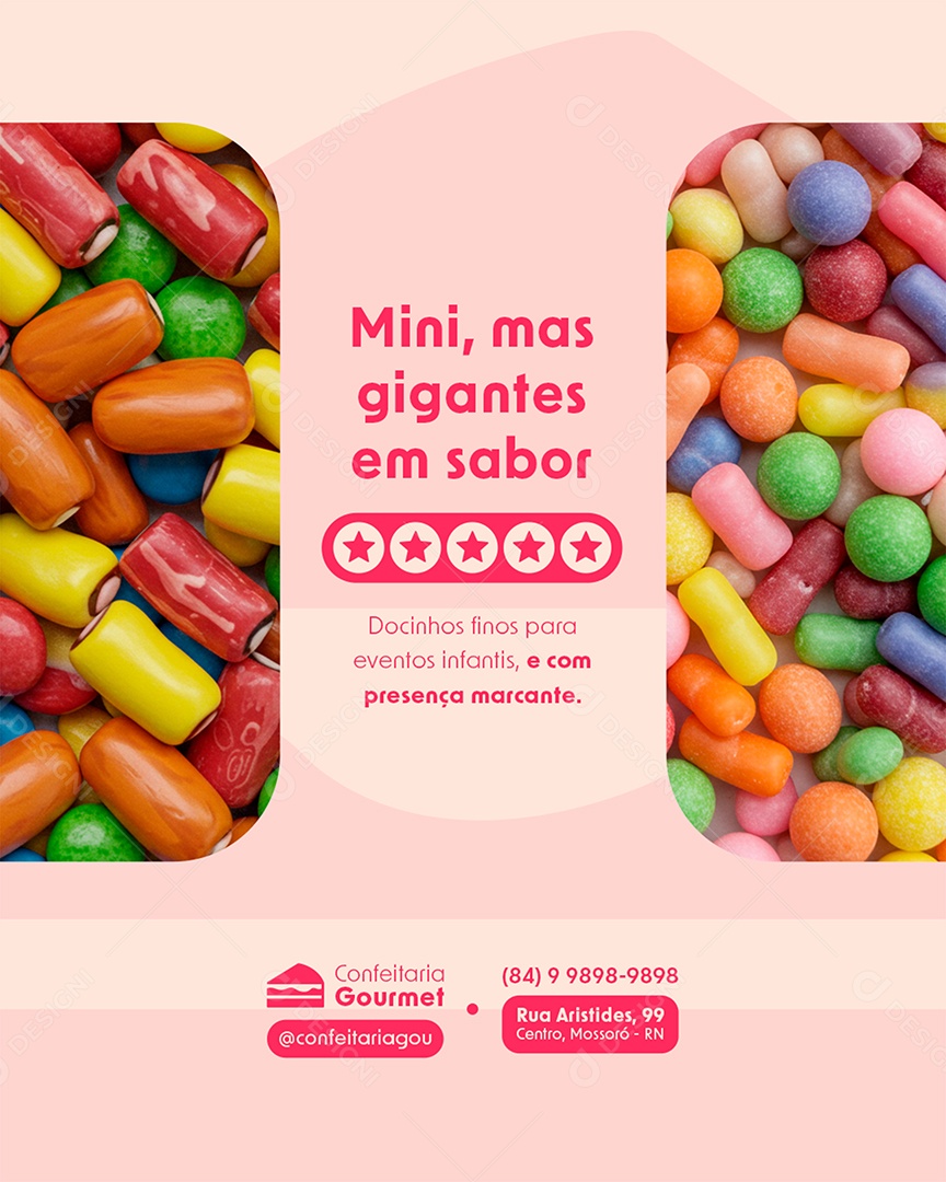 Post Confeitaria Gourmet Mini mas Gigantes em Sabor Feed Social Media PSD Editável