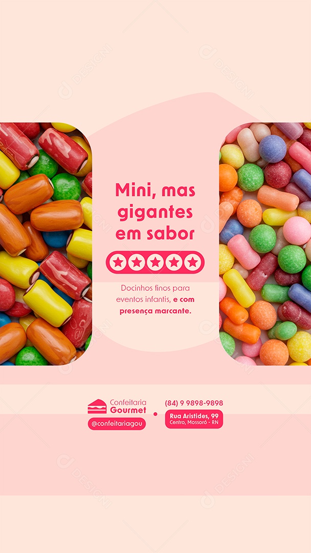 Post Confeitaria Gourmet Mini mas Gigantes em Sabor Story Social Media PSD Editável