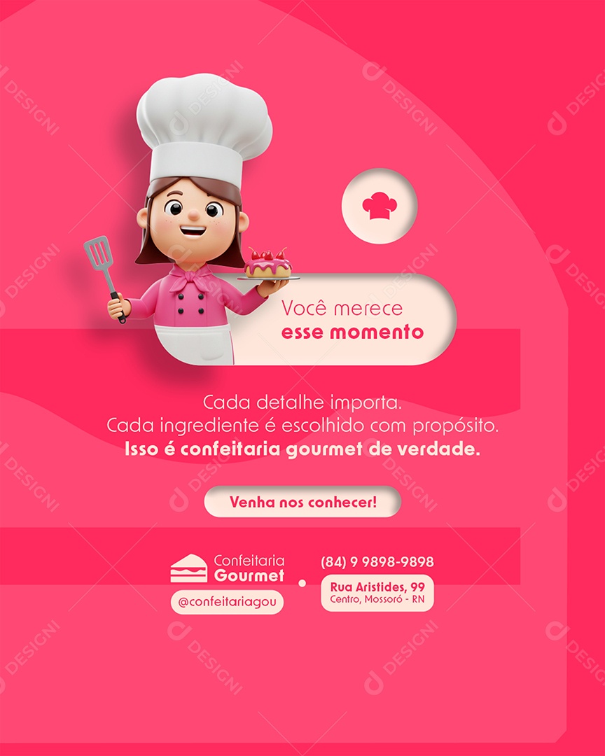 Post Confeitaria Gourmet Você Merece Esse Momento Feed Social Media PSD Editável