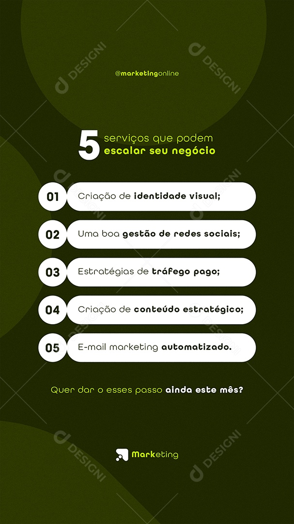Post Marketing Digital 5 Serviços que Podem Escalar seu Neócio Story Social Media PSD Editável