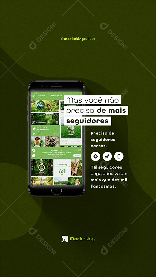 Post Marketing Digital Mas Você Não Precisa de Mais Seguidores Story Social Media PSD Editável