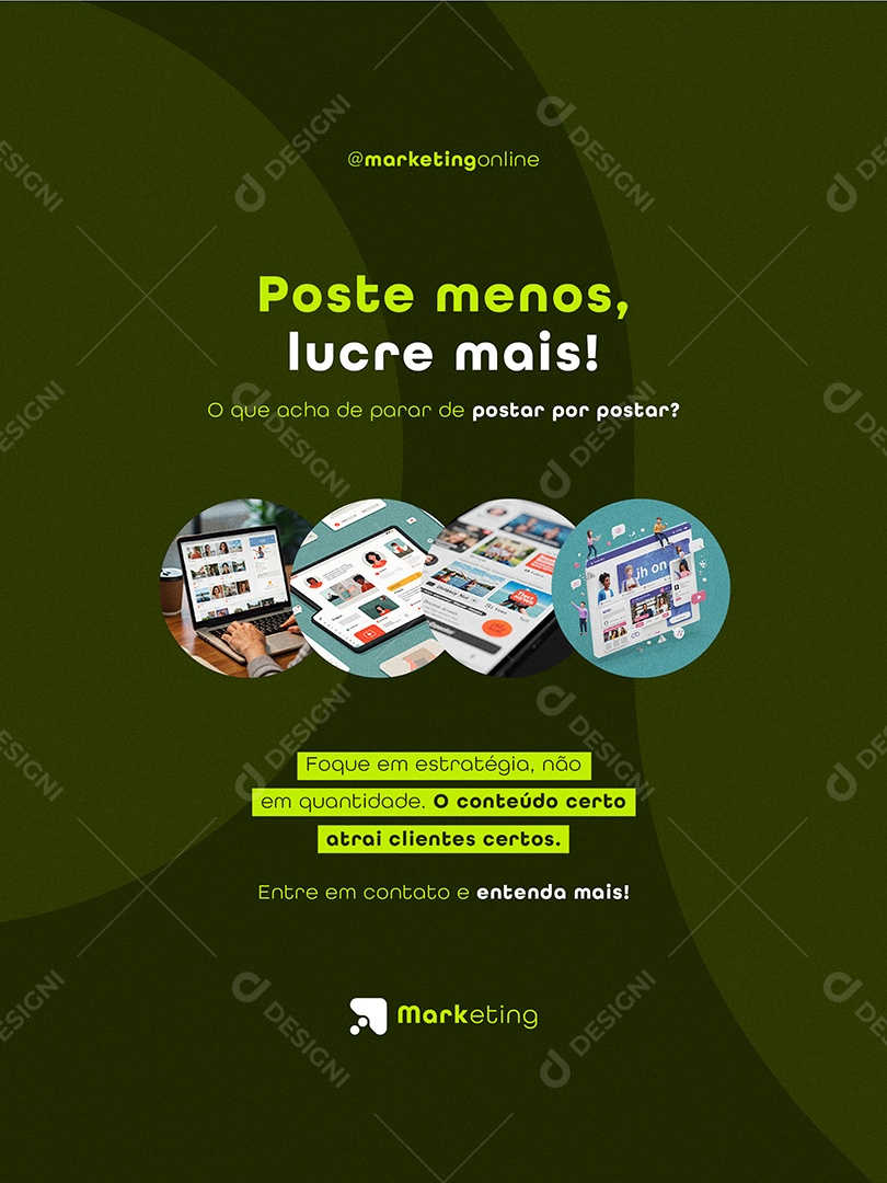 Post Marketing Digital Poste Menos lucre Mais Feed Social Media PSD Editável