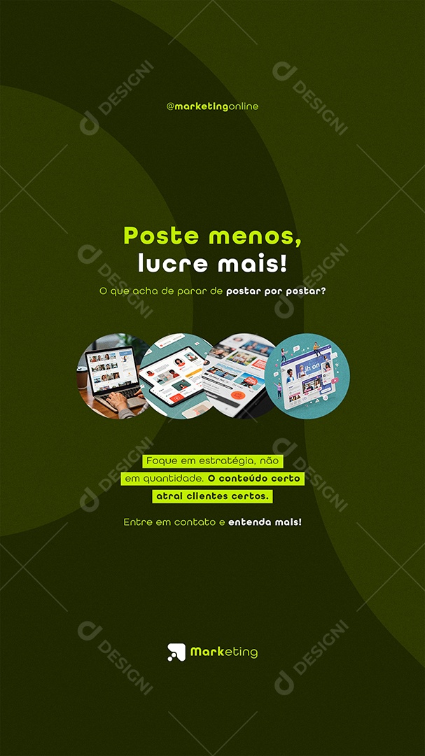 Post Marketing Digital Poste Menos lucre Mais Story Social Media PSD Editável
