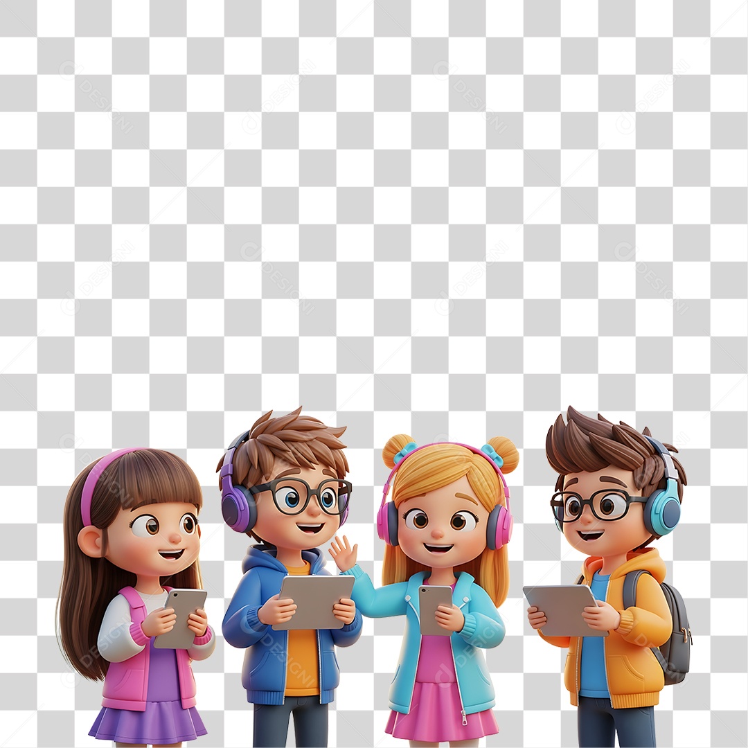 Grupo de Jovens com Fone de Ouvido PNG Transparente