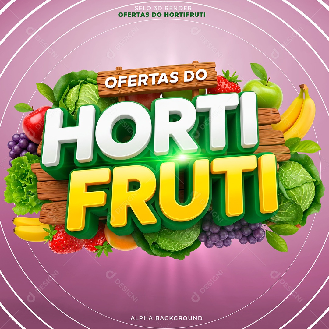 Selo 3D Ofertas do Hortifruti Para Composição PSD