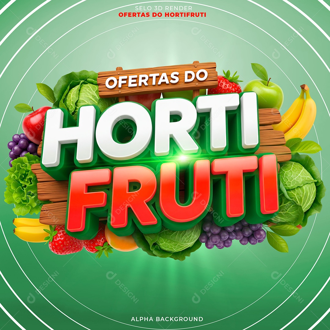 Selo 3D Ofertas do Hortifruti Para Composição PSD