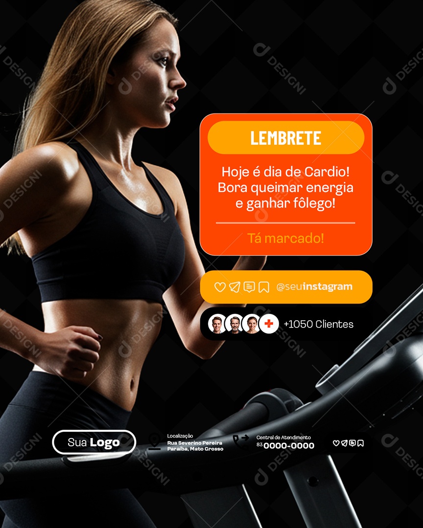 Academia Lembrete Hoje é Dia de Cardio Social Media PSD Editável