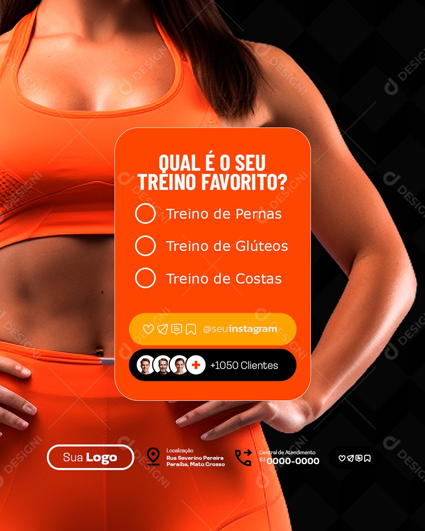 Academia Qual é o Seu Treino Favorito Social Media PSD Editável