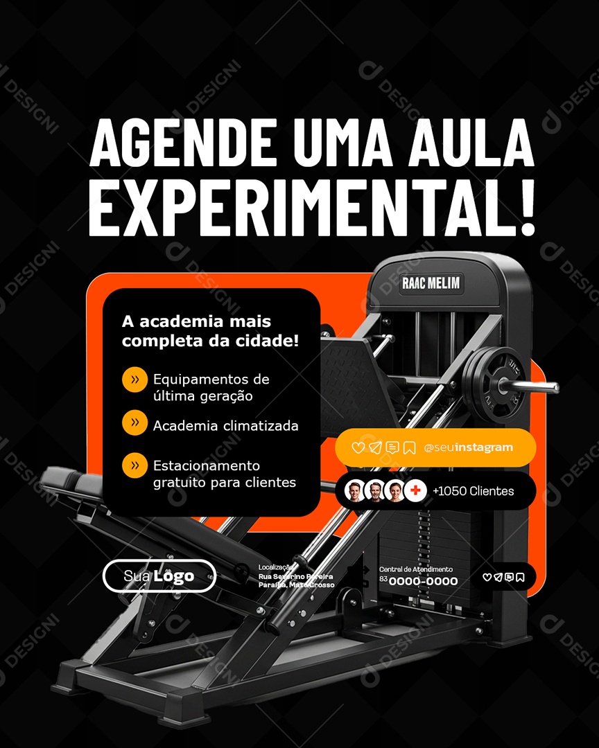 Agende Uma Aula Experimental a Academia Mais Completa da Cidade Social Media PSD Editável