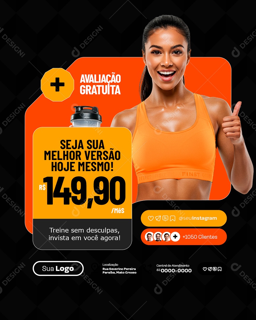 Academia Avaliação Gratuita Seja sua Melhor Versão Social Media PSD Editável